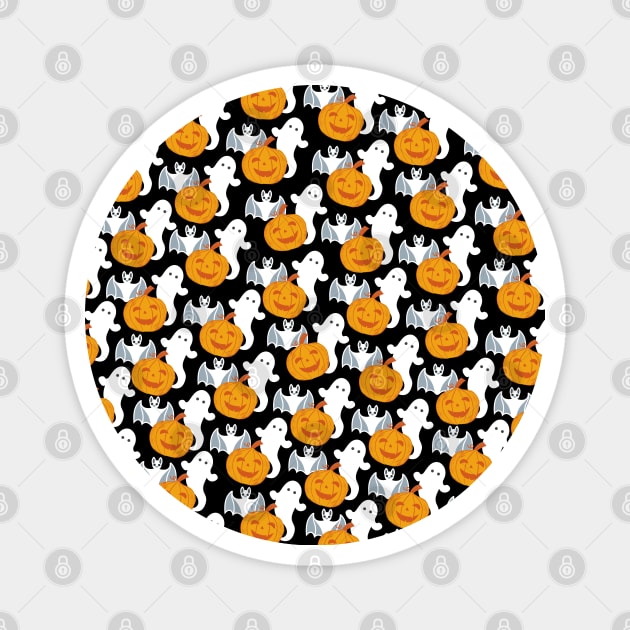 Ghosts, Bats, and Friendly Pumpkins Pattern Magnet by Susy Maldonado illustrations